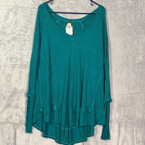 Free People Tops - Free People Teal V-Neck Long Sleeve Tunic